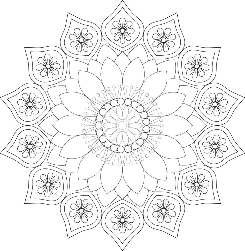 Vector drawing for coloring book. Geometric floral pattern. Contour drawing on a white background. Mandala.