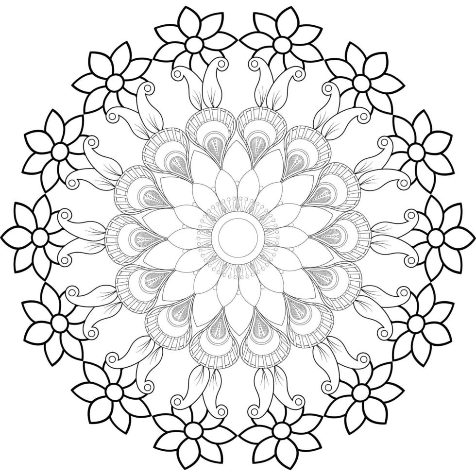 Vector drawing for coloring book. Geometric floral pattern. Contour drawing on a white background. Mandala.