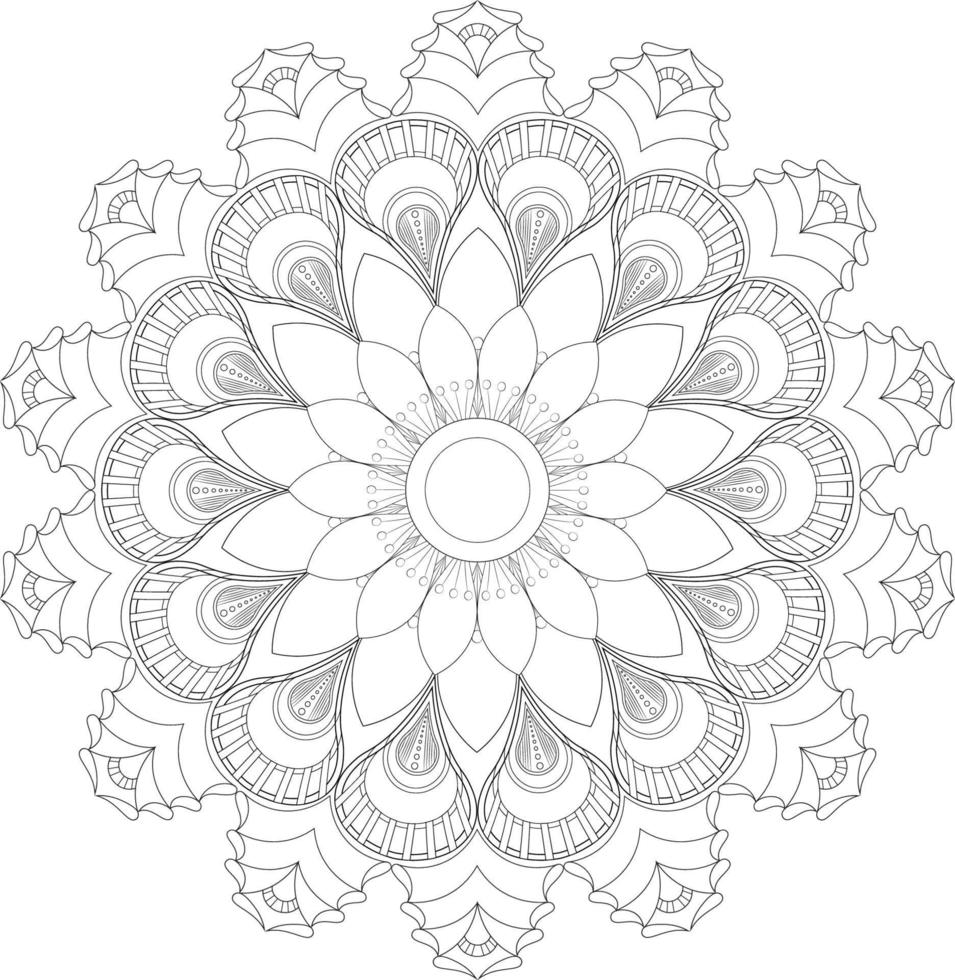 Vector drawing for coloring book. Geometric floral pattern. Contour drawing on a white background. Mandala.