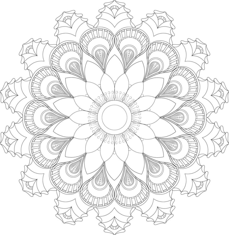 Vector drawing for coloring book. Geometric floral pattern. Contour drawing on a white background. Mandala.