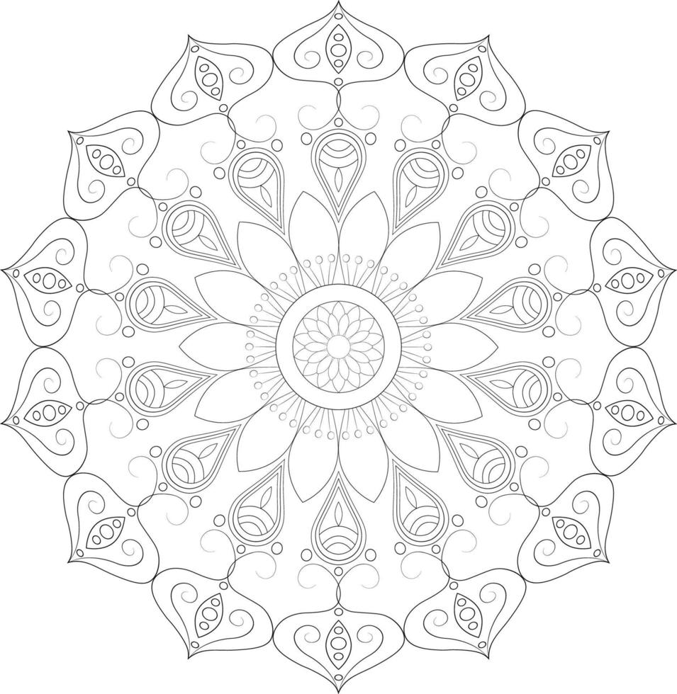 Vector drawing for coloring book. Geometric floral pattern. Contour drawing on a white background. Mandala.