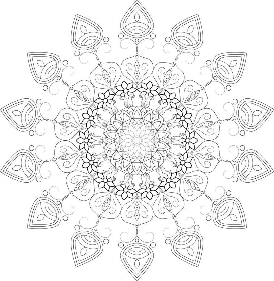 Vector drawing for coloring book. Geometric floral pattern. Contour drawing on a white background. Mandala.