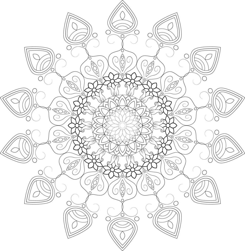 Vector drawing for coloring book. Geometric floral pattern. Contour drawing on a white background. Mandala.