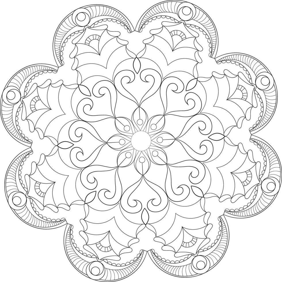 Vector drawing for coloring book. Geometric floral pattern. Contour drawing on a white background. Mandala.
