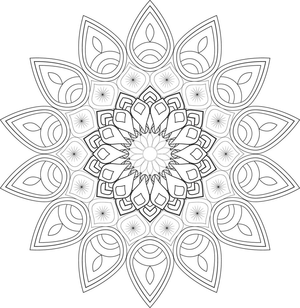 Vector drawing for coloring book. Geometric floral pattern. Contour drawing on a white background. Mandala.