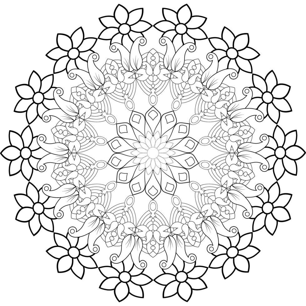 Vector drawing for coloring book. Geometric floral pattern. Contour drawing on a white background. Mandala.
