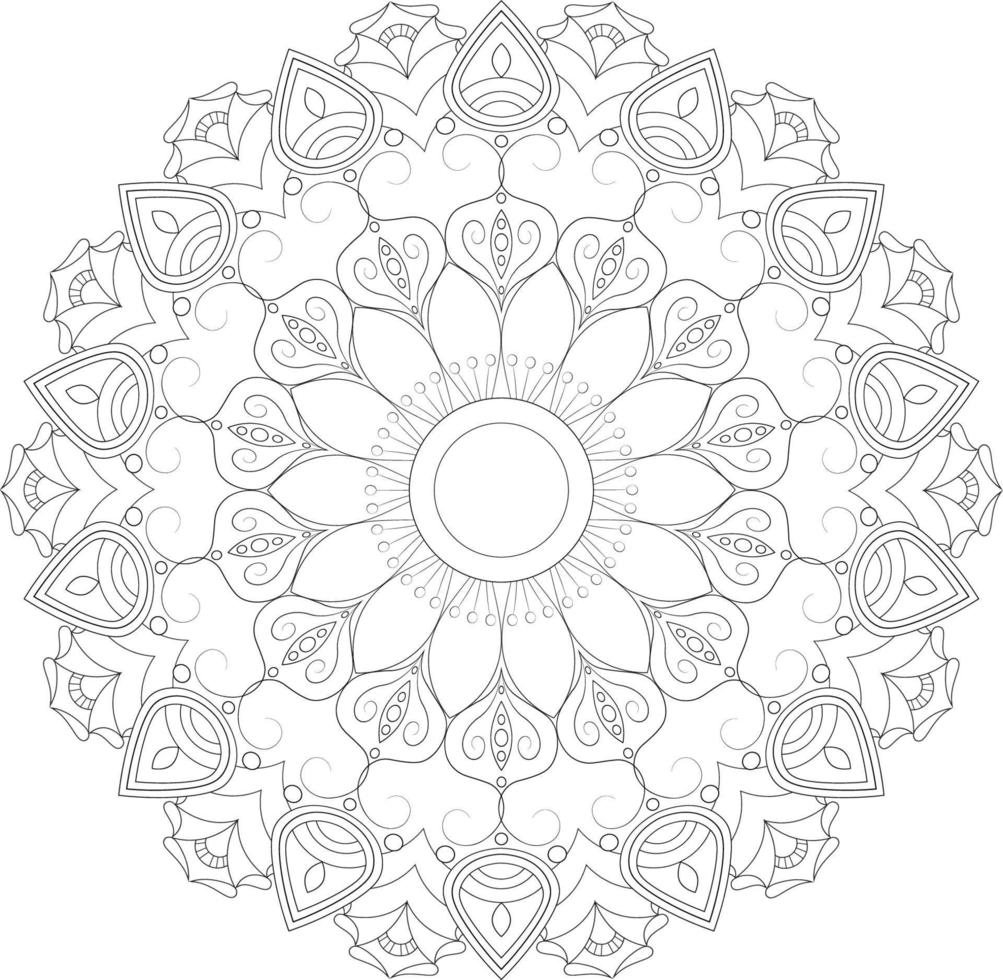 Vector drawing for coloring book. Geometric floral pattern. Contour drawing on a white background. Mandala.