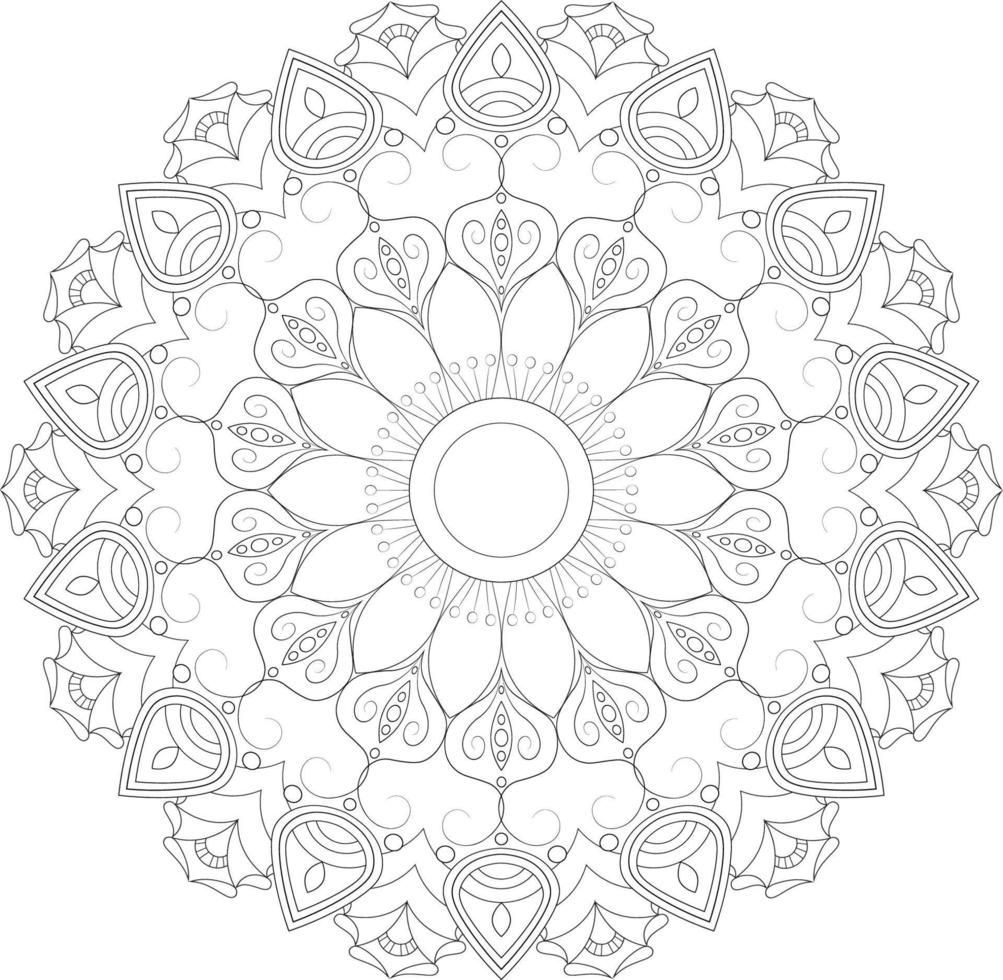 Vector drawing for coloring book. Geometric floral pattern. Contour drawing on a white background. Mandala.