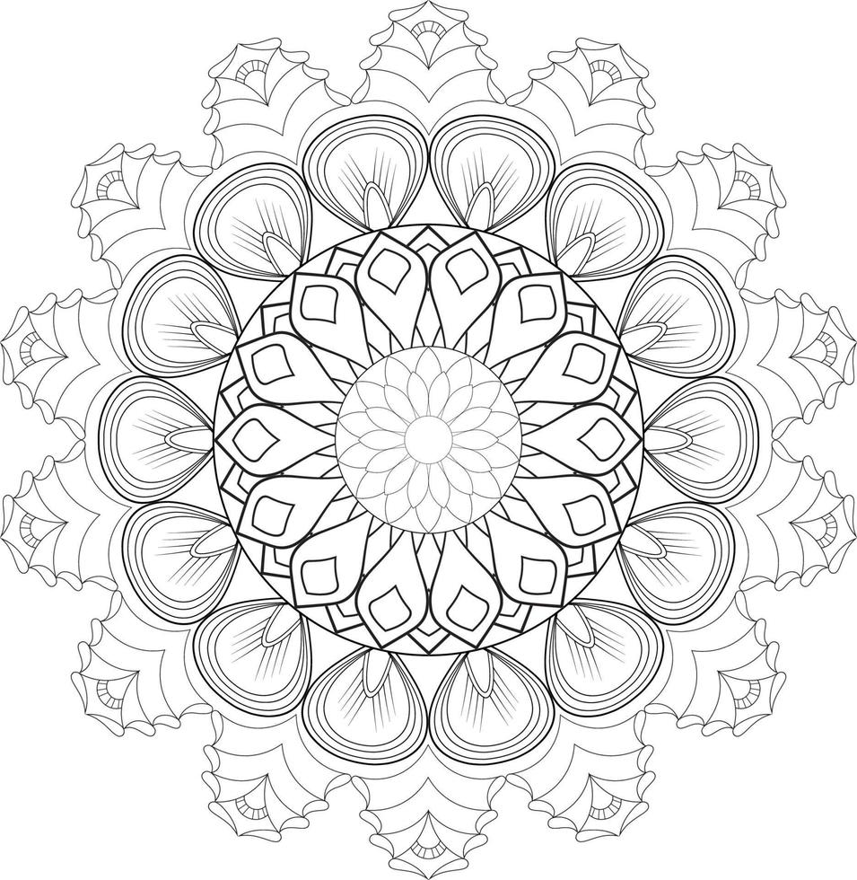 Vector drawing for coloring book. Geometric floral pattern. Contour drawing on a white background. Mandala.