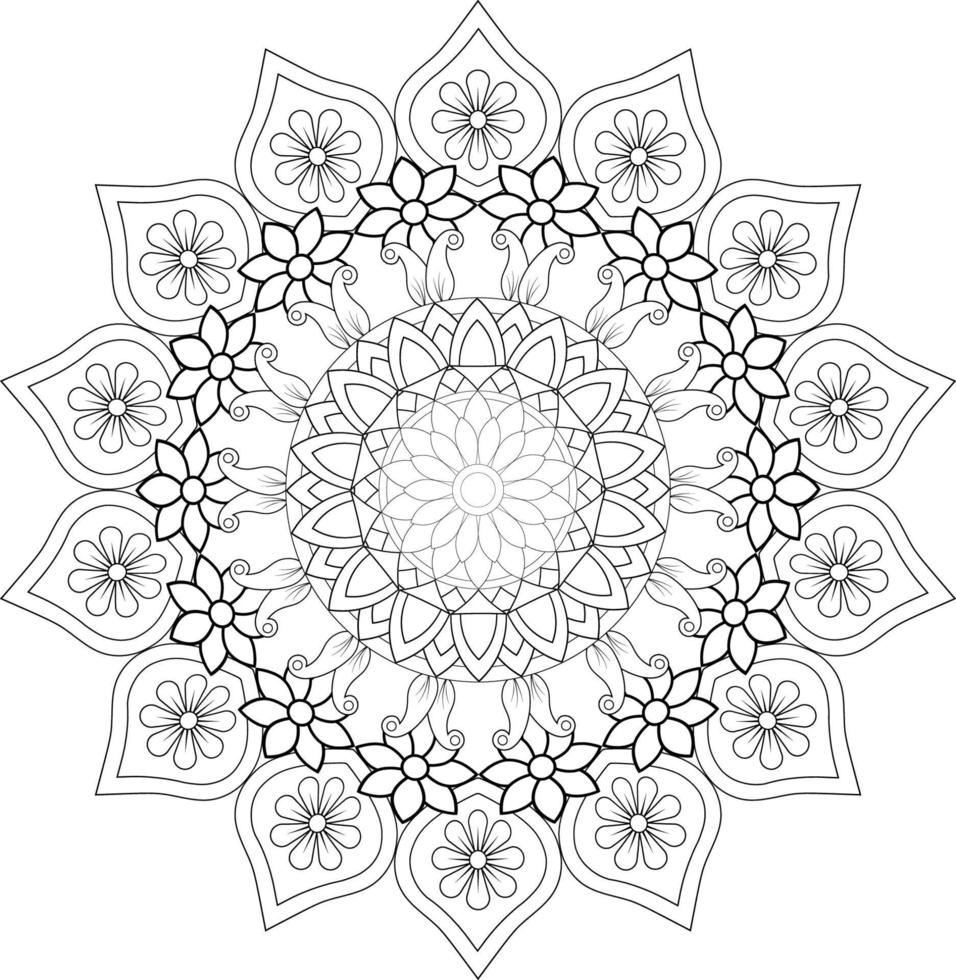 Vector drawing for coloring book. Geometric floral pattern. Contour drawing on a white background. Mandala.