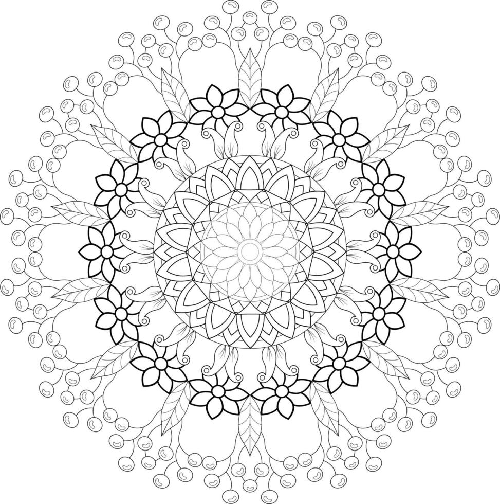 Vector drawing for coloring book. Geometric floral pattern. Contour drawing on a white background. Mandala.