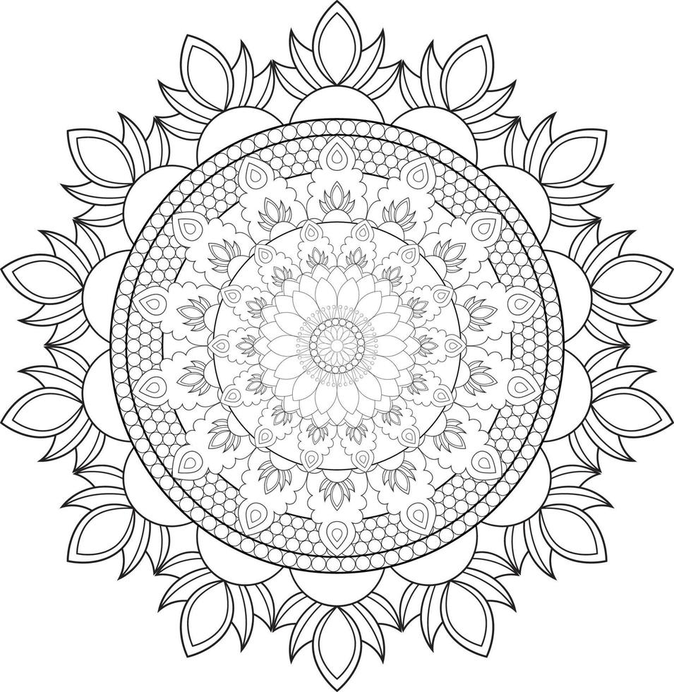 Vector drawing for coloring book. Geometric floral pattern. Contour drawing on a white background. Mandala.