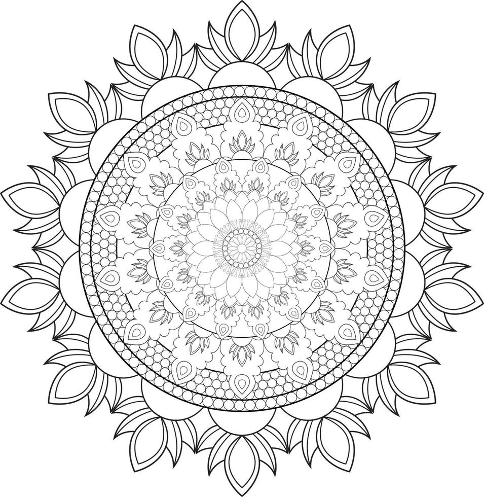 Vector drawing for coloring book. Geometric floral pattern. Contour drawing on a white background. Mandala.