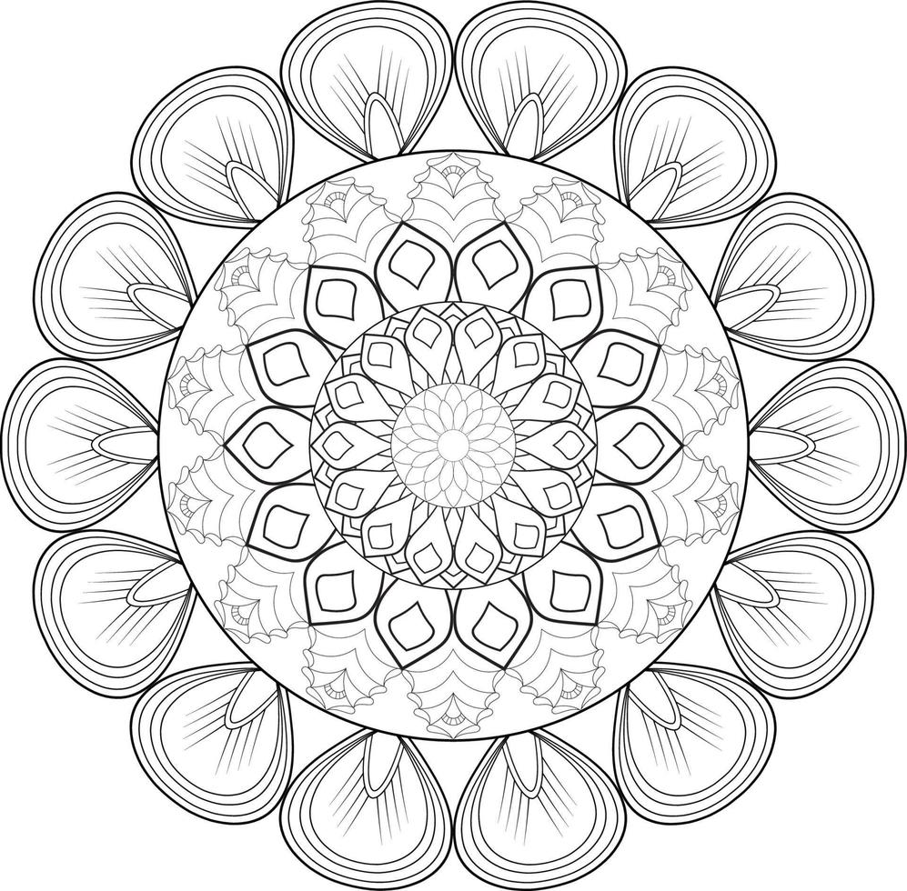 Vector drawing for coloring book. Geometric floral pattern. Contour drawing on a white background. Mandala.