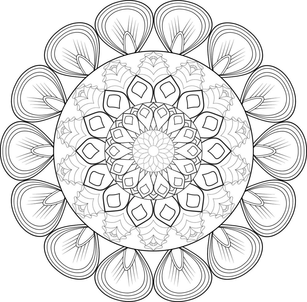 Vector drawing for coloring book. Geometric floral pattern. Contour drawing on a white background. Mandala.