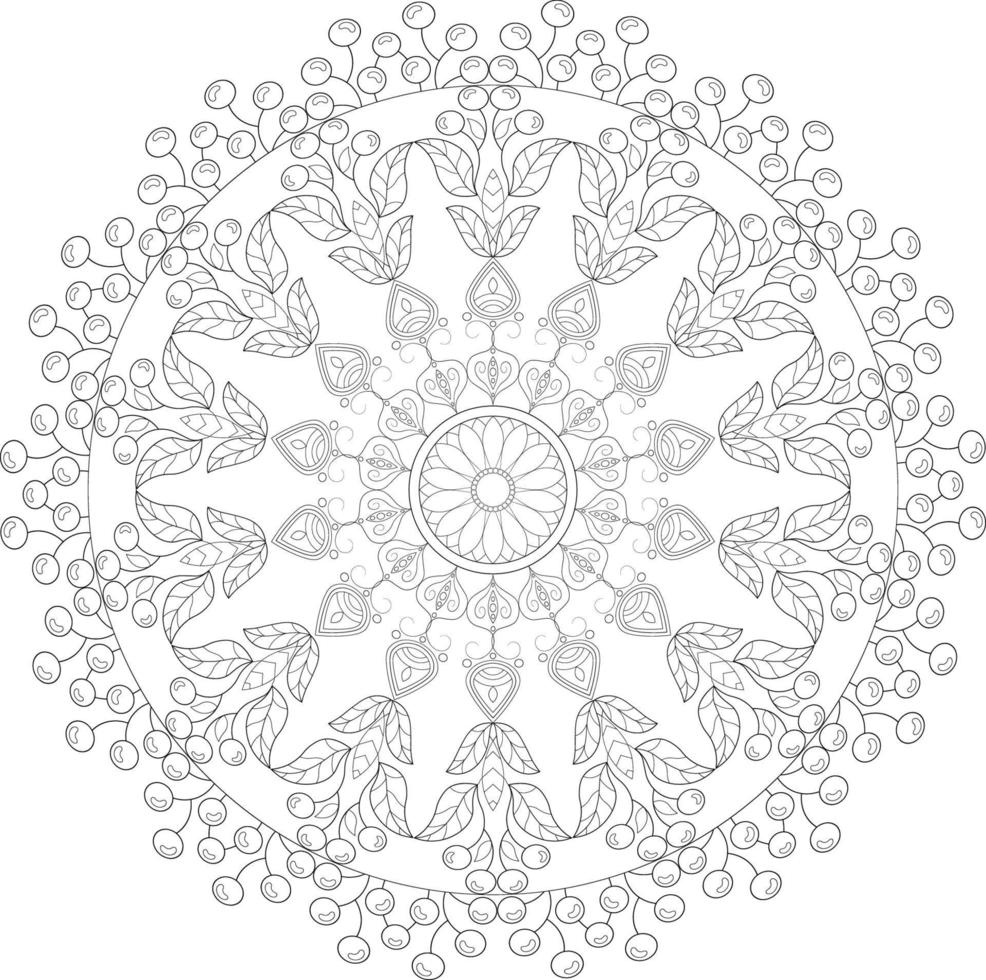 Vector drawing for coloring book. Geometric floral pattern. Contour drawing on a white background. Mandala.