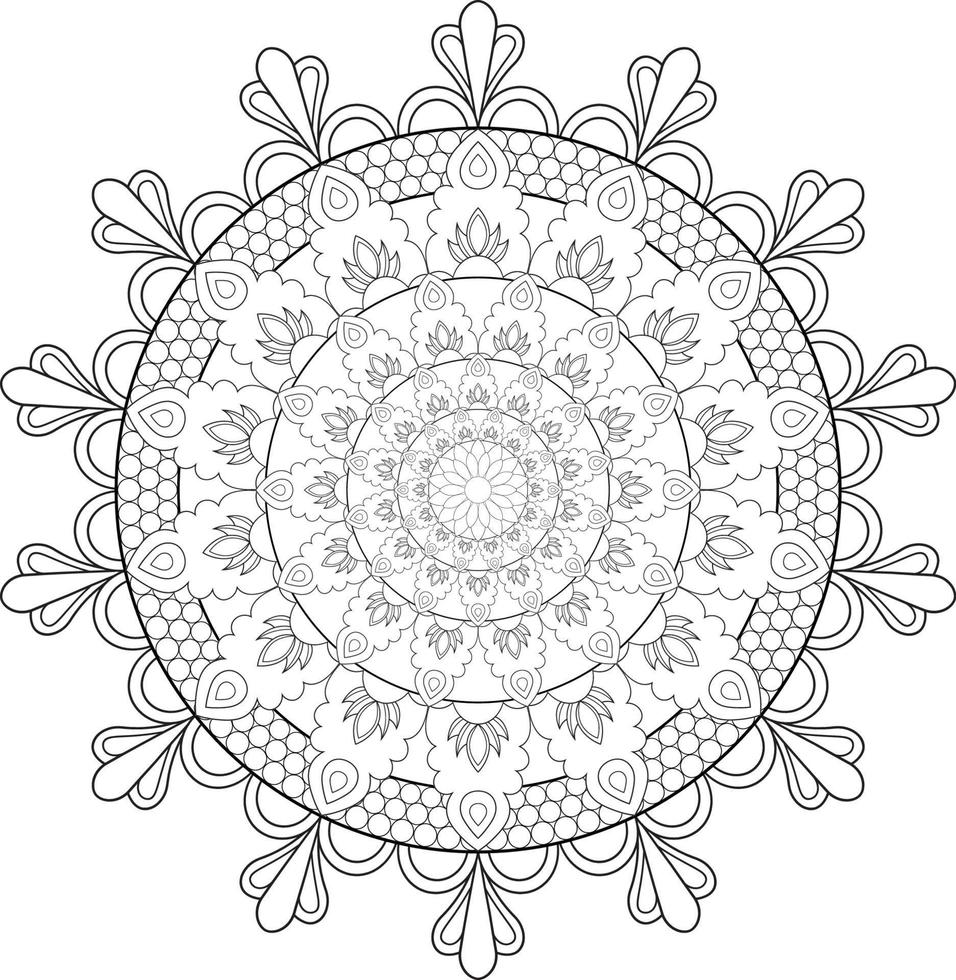 Vector drawing for coloring book. Geometric floral pattern. Contour drawing on a white background. Mandala.