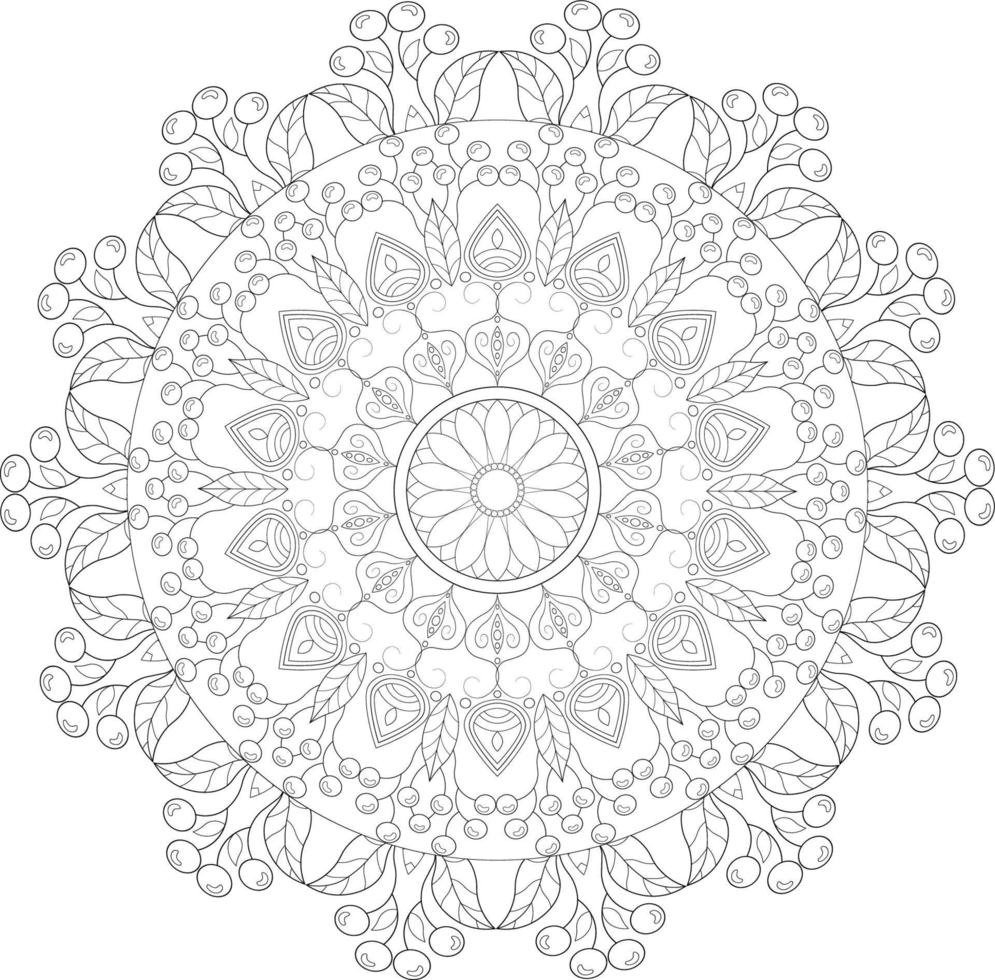 Vector drawing for coloring book. Geometric floral pattern. Contour drawing on a white background. Mandala.