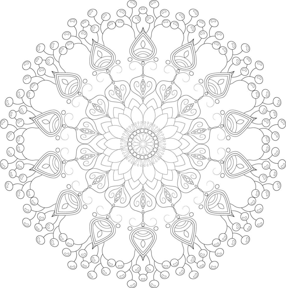 Vector drawing for coloring book. Geometric floral pattern. Contour drawing on a white background. Mandala.