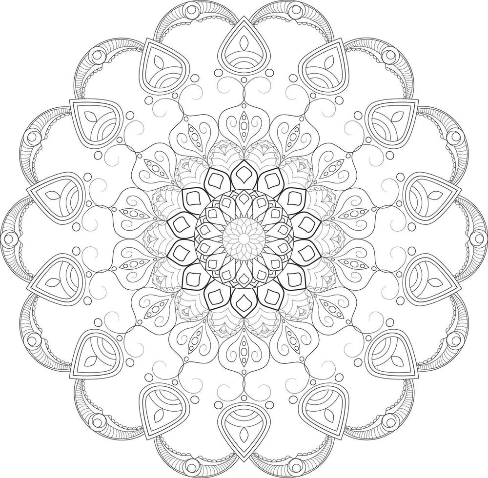 Vector drawing for coloring book. Geometric floral pattern. Contour drawing on a white background. Mandala.