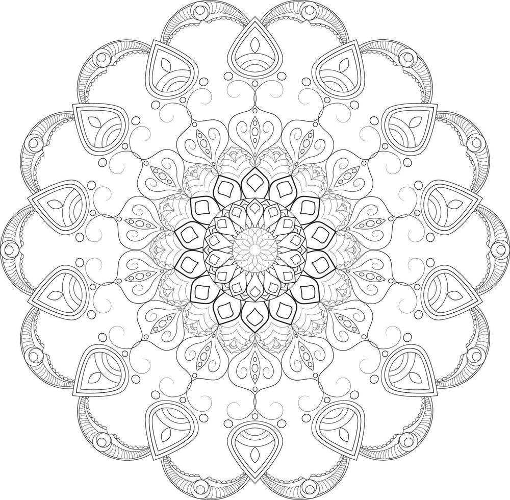 Vector drawing for coloring book. Geometric floral pattern. Contour drawing on a white background. Mandala.