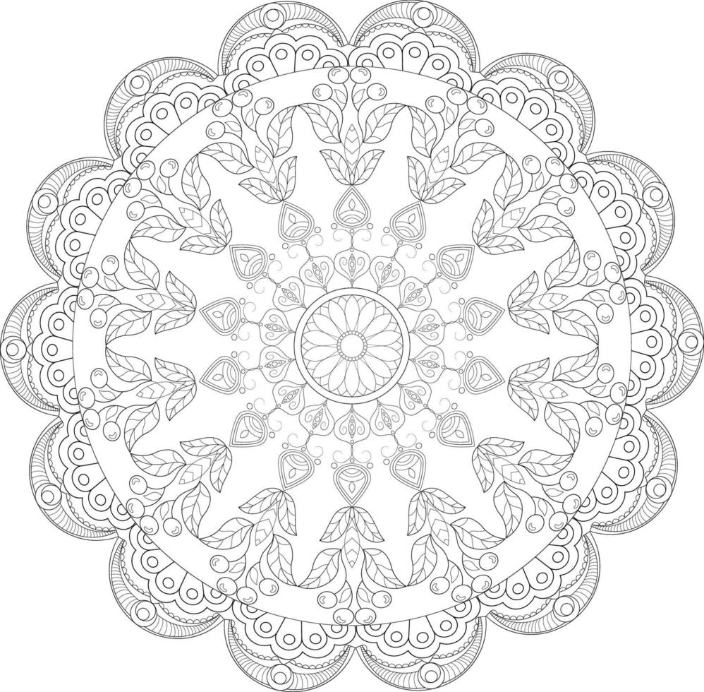 Vector drawing for coloring book. Geometric floral pattern. Contour drawing on a white background. Mandala.