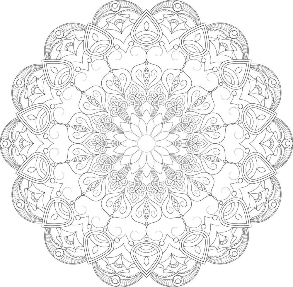 Vector drawing for coloring book. Geometric floral pattern. Contour drawing on a white background. Mandala.