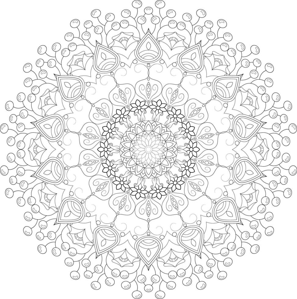 Vector drawing for coloring book. Geometric floral pattern. Contour drawing on a white background. Mandala.