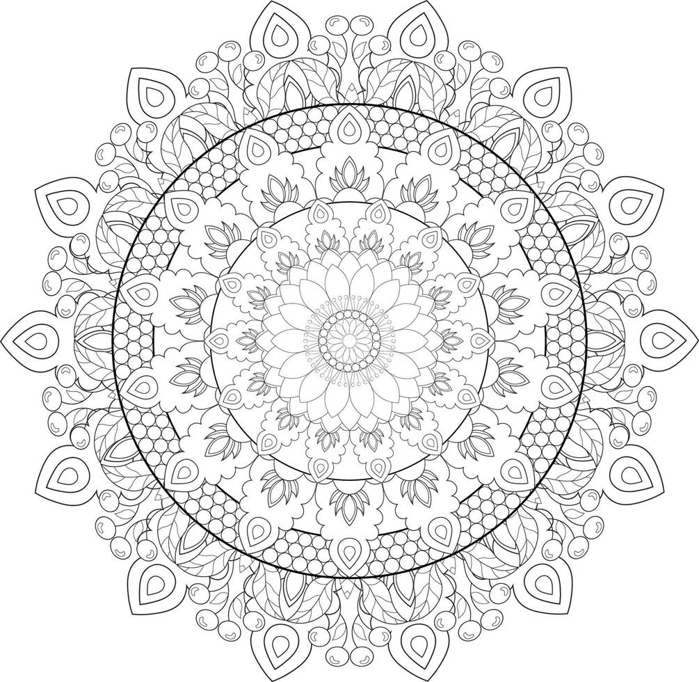 Vector drawing for coloring book. Geometric floral pattern. Contour drawing on a white background. Mandala.