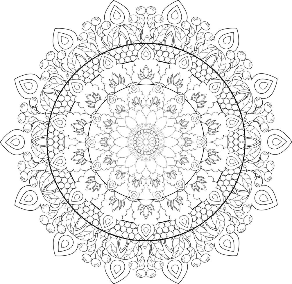 Vector drawing for coloring book. Geometric floral pattern. Contour drawing on a white background. Mandala.