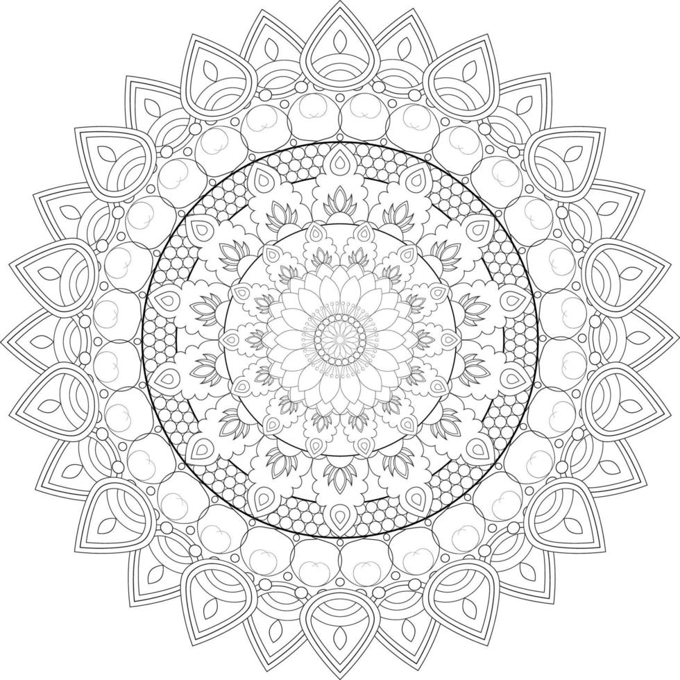 Vector drawing for coloring book. Geometric floral pattern. Contour drawing on a white background. Mandala.