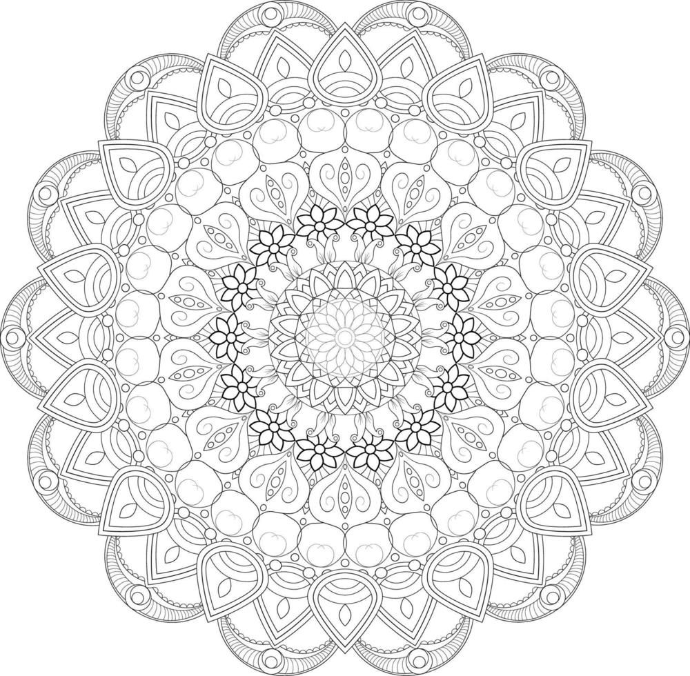 Vector drawing for coloring book. Geometric floral pattern. Contour drawing on a white background. Mandala.