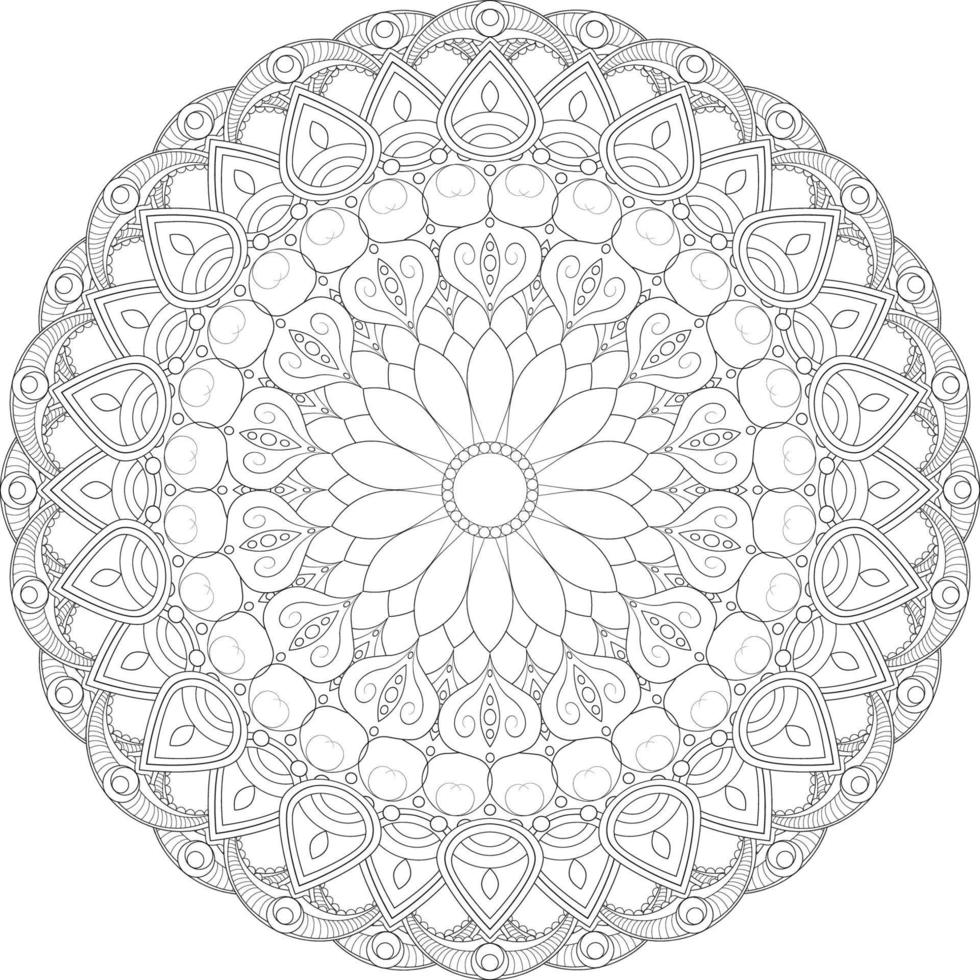 Vector drawing for coloring book. Geometric floral pattern. Contour drawing on a white background. Mandala.