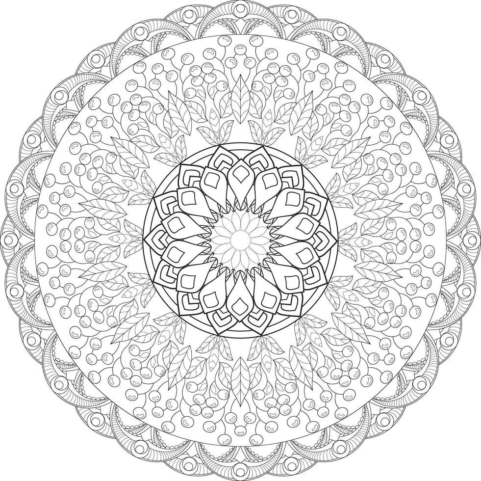 Vector drawing for coloring book. Geometric floral pattern. Contour drawing on a white background. Mandala.