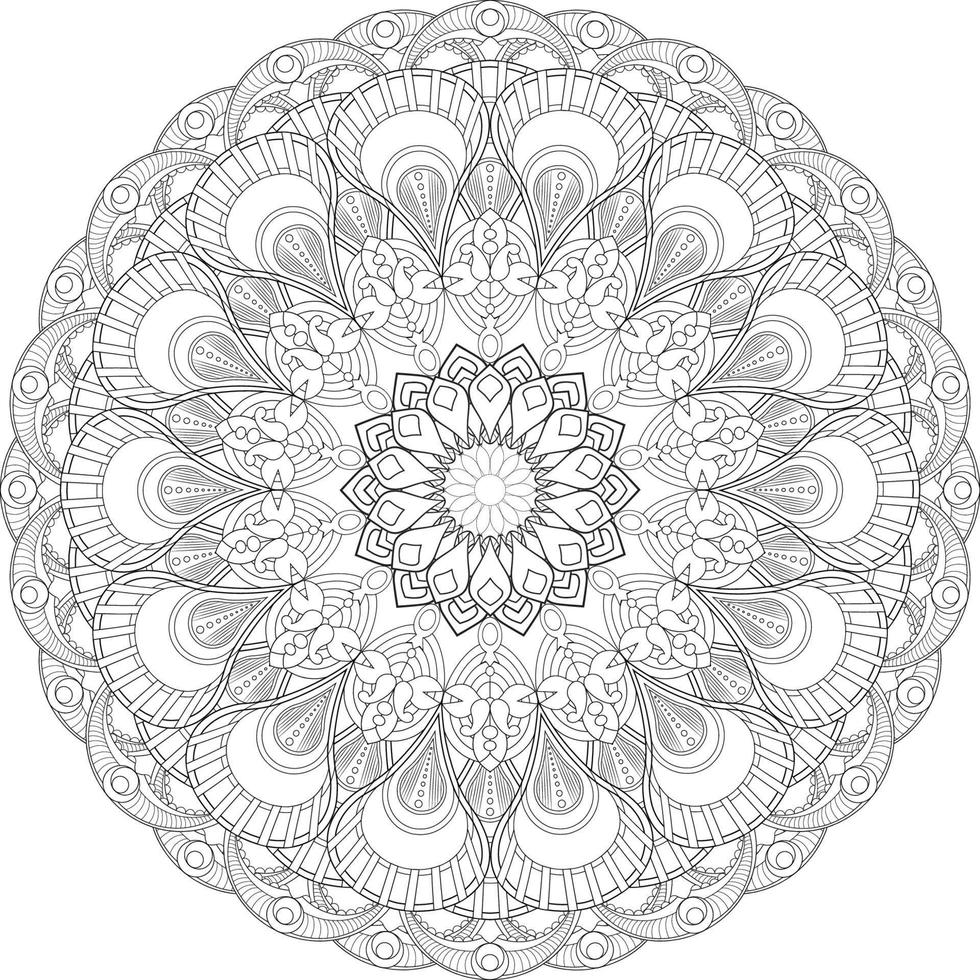Vector drawing for coloring book. Geometric floral pattern. Contour drawing on a white background. Mandala.