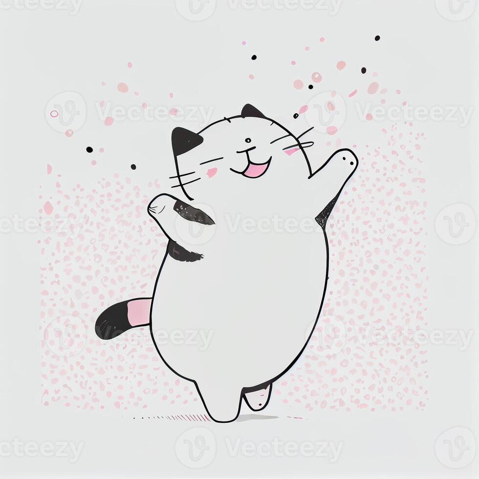 illustration line drawing. Cat sitting with curled tail. Cartoon cat or kitten. . photo