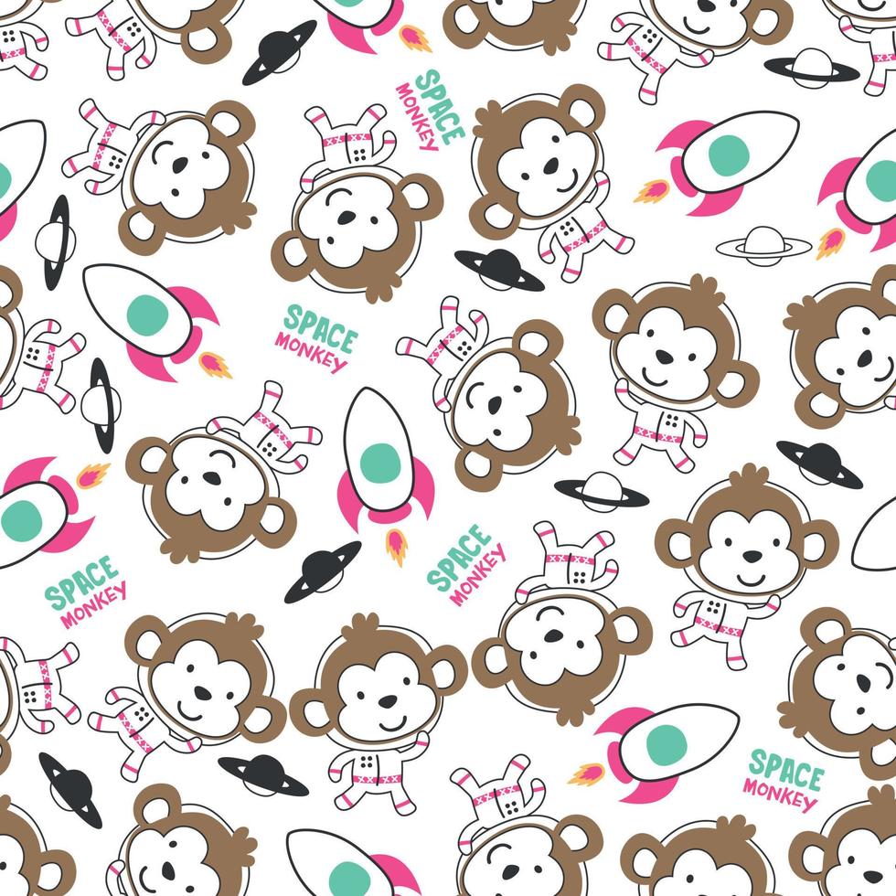 Vector illustration of cute cartoon astronauts little animal in space, Can be used for t-shirt print, Creative vector childish background for fabric textile, nursery wallpaper and other decoration.