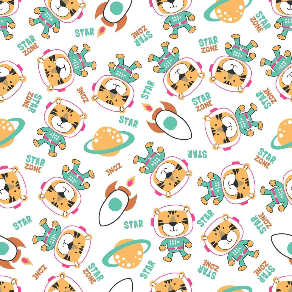 Vector illustration of cute cartoon astronauts little animal in space, Can be used for t-shirt print, Creative vector childish background for fabric textile, nursery wallpaper and other decoration.