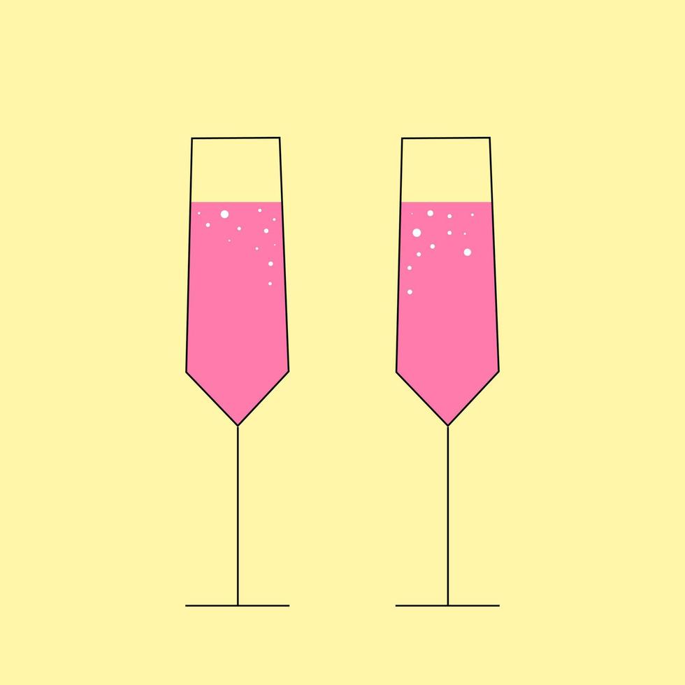 Two sparkling glasses of champagne. Merry Christmas and Happy New Year design element vector
