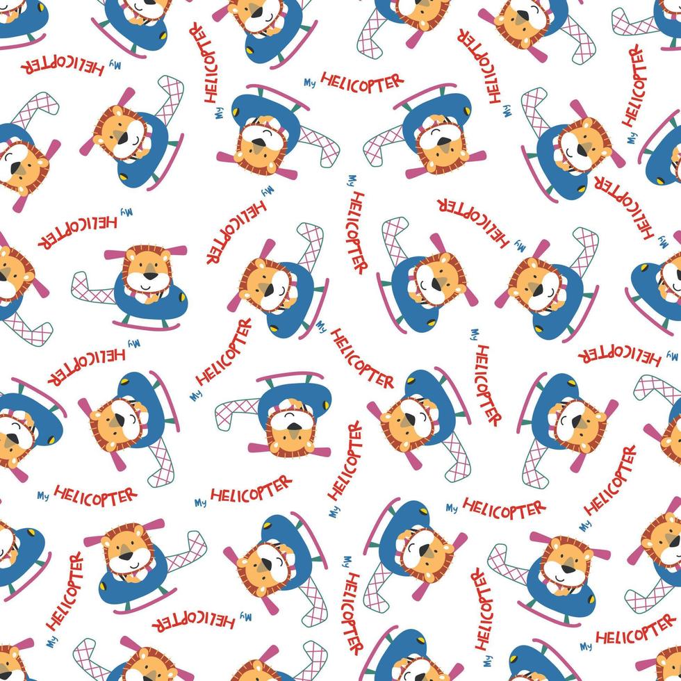 Seamless pattern vector of a cute little animal on a helicopter. For fabric textile, nursery, baby clothes, background, textile, wrapping paper and other decoration.