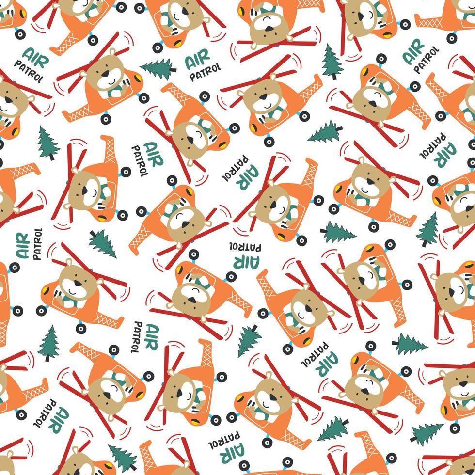 Seamless pattern vector of a cute little animal on a helicopter. For fabric textile, nursery, baby clothes, background, textile, wrapping paper and other decoration.
