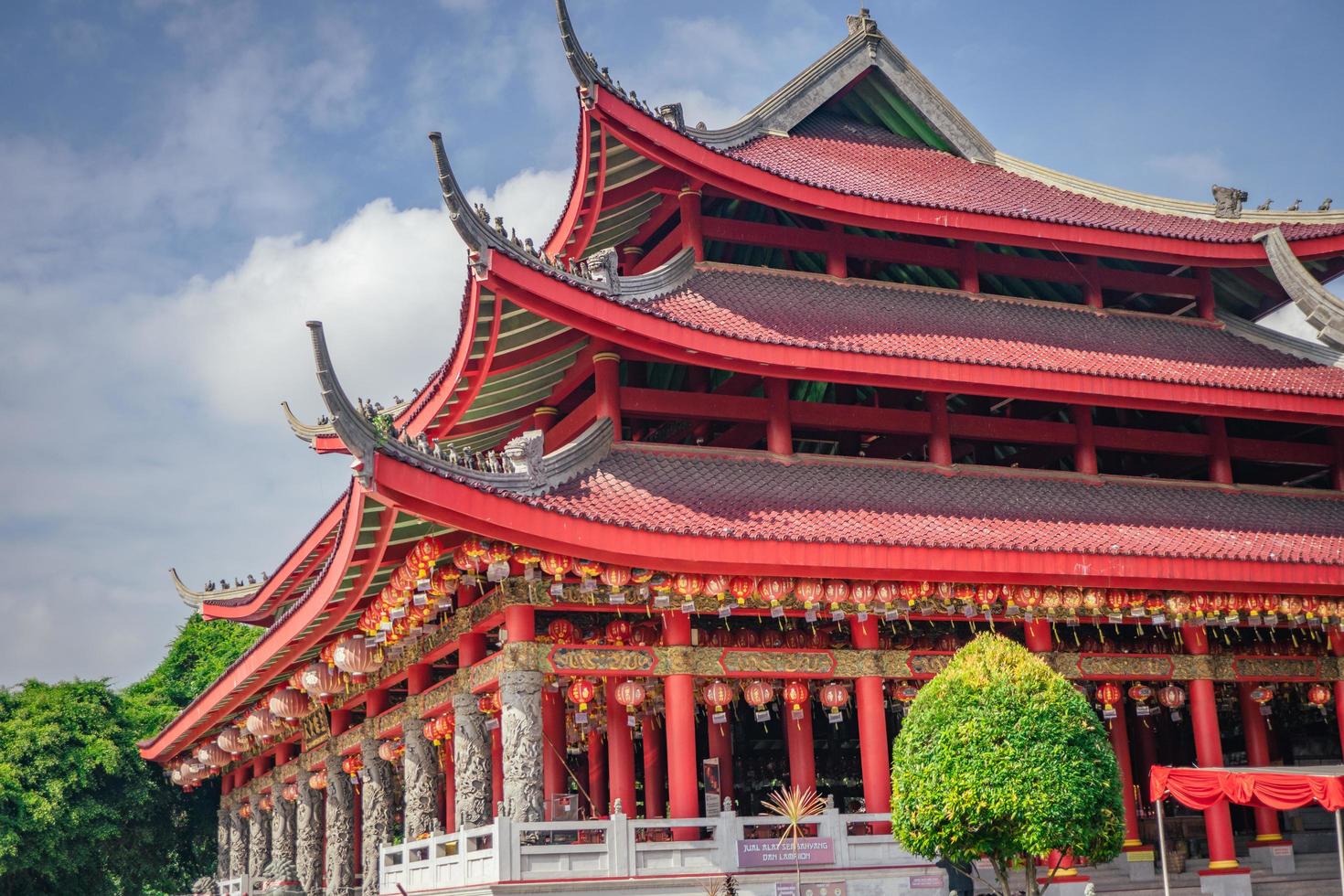 Chinese temple with guardian statue when chinese new year celebration. The photo is suitable to use for chinese new year, lunar new year background and content media.