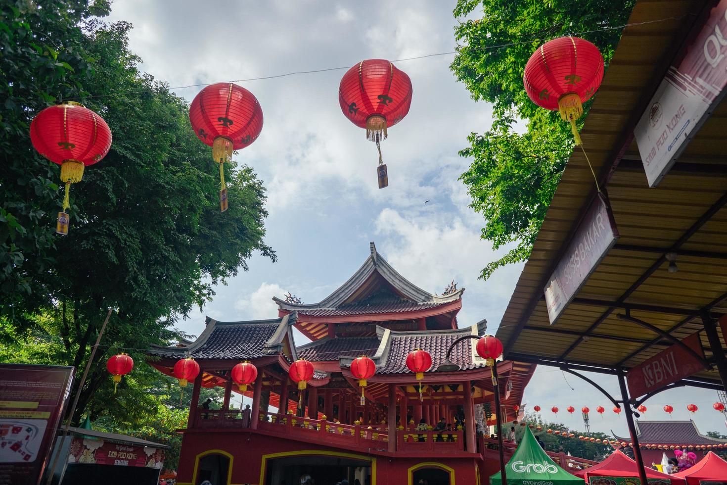 Chinese temple with guardian statue when chinese new year celebration. The photo is suitable to use for chinese new year, lunar new year background and content media.