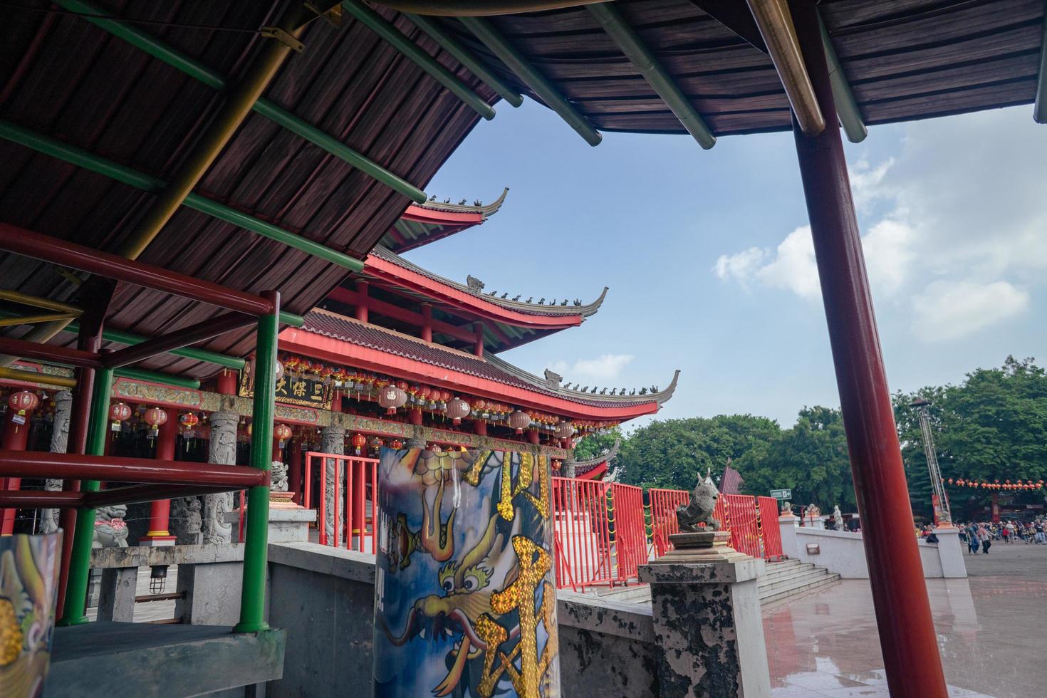 Chinese temple with guardian statue when chinese new year celebration. The photo is suitable to use for chinese new year, lunar new year background and content media.
