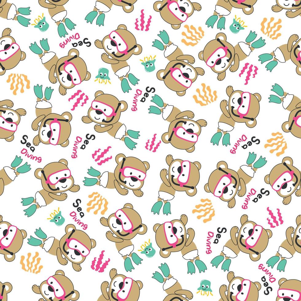 Cute animal in snorkel mask diving in the sea isolated on white background illustration vector Can be used for t-shirt print, fabric textile, and other decoration