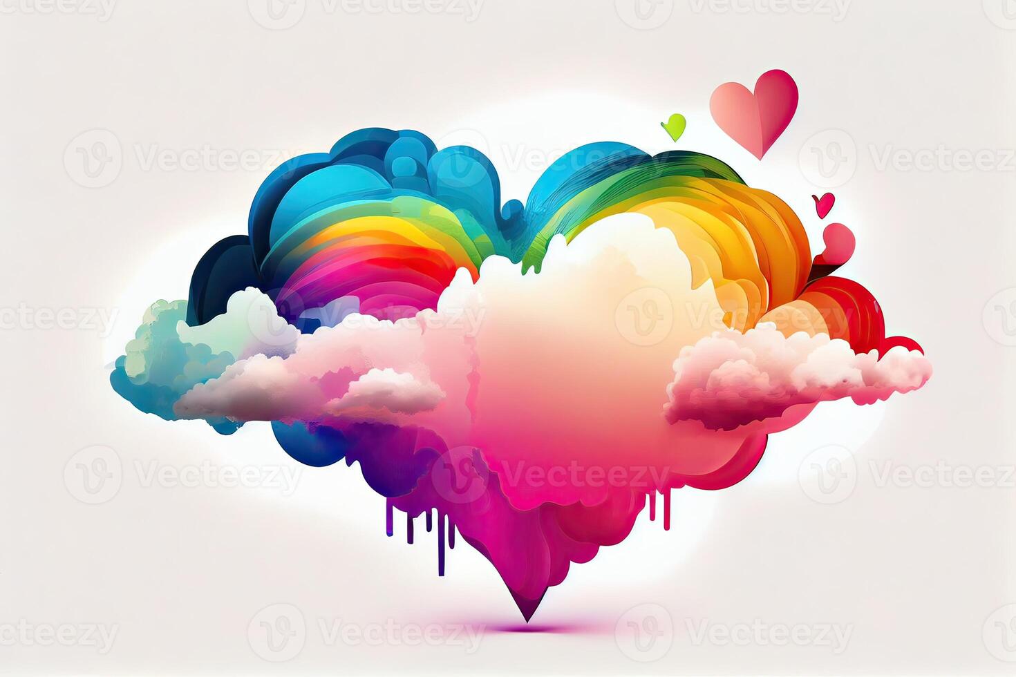 Colorful rainbow paper texture heart element, abstract background. Template design with a cloud of colorful ink heart shaped. . photo