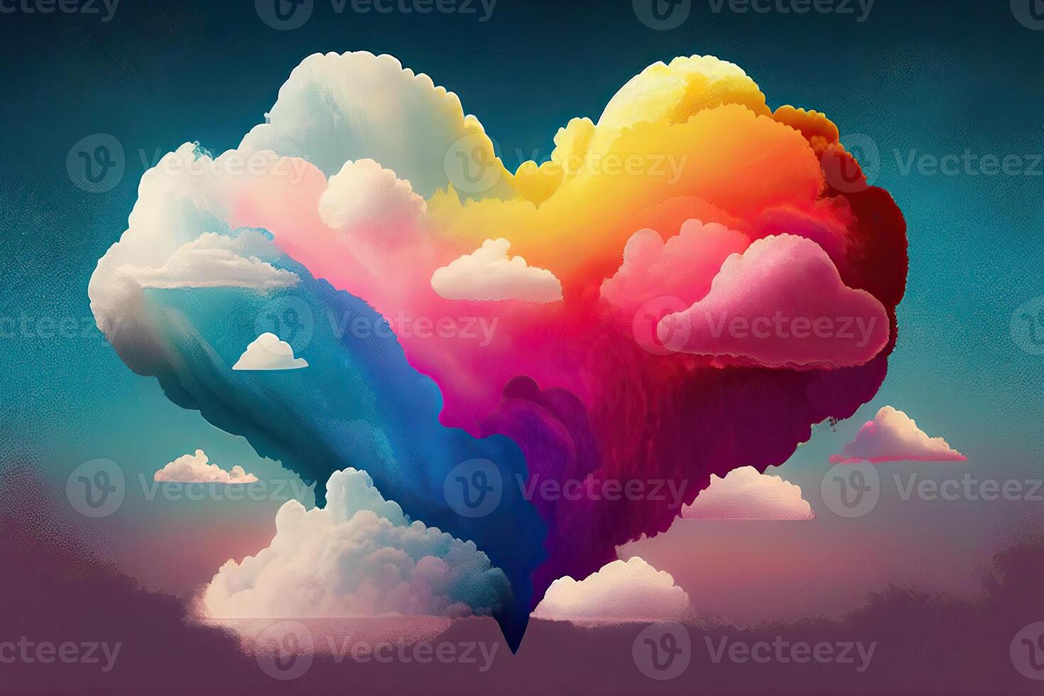 Colorful rainbow paper texture heart element, abstract background. Template design with a cloud of colorful ink heart shaped. . photo