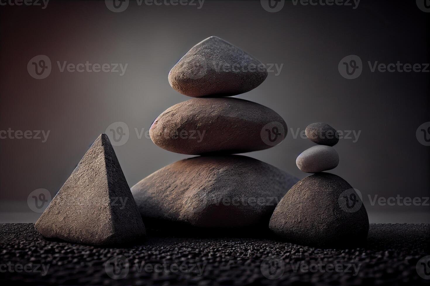 Stones Pyramid shape stacked in the forest. stack of stones forming apache as with a forest in the background. space for text. . photo