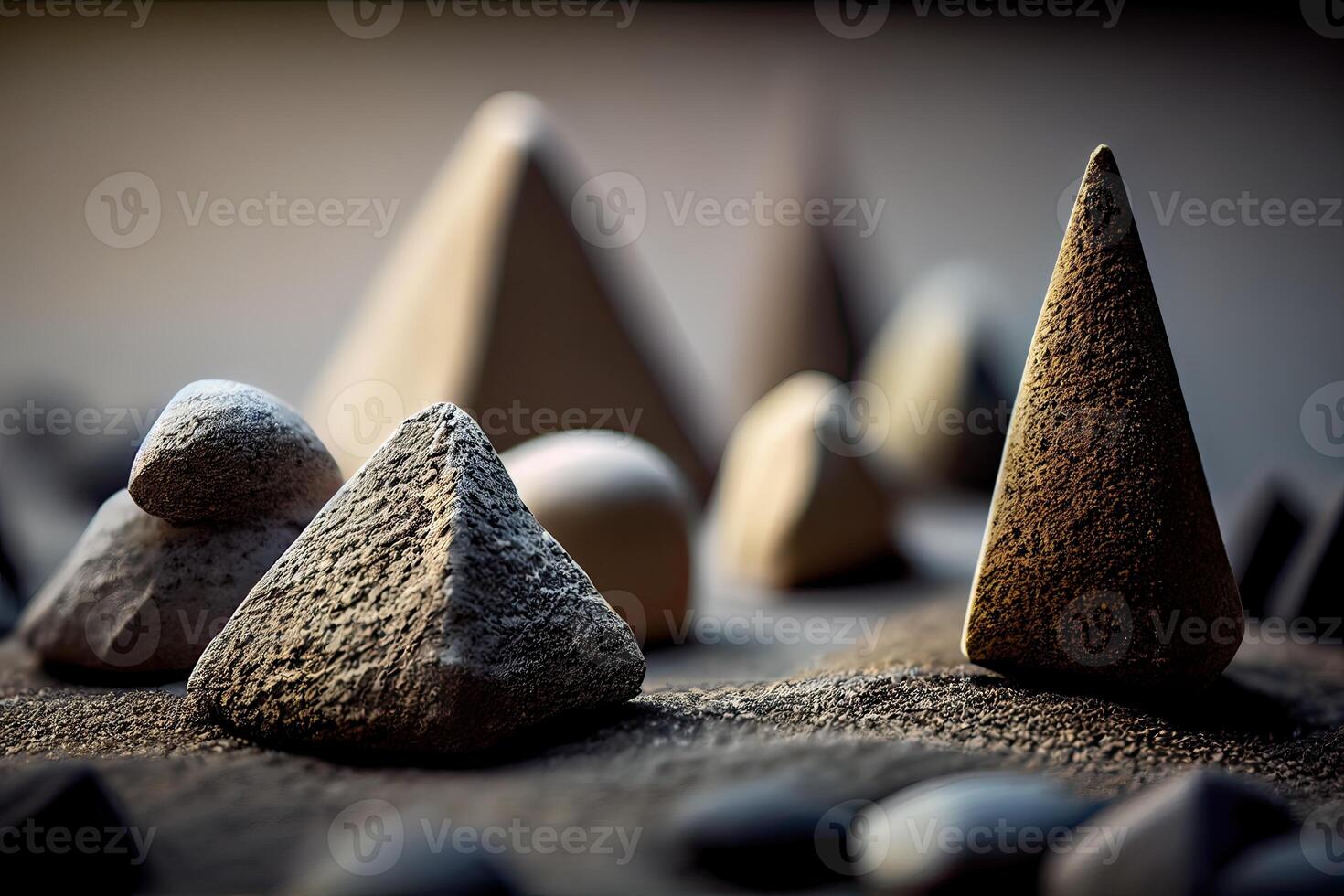 Stones Pyramid shape stacked in the forest. stack of stones forming apache as with a forest in the background. space for text. . photo