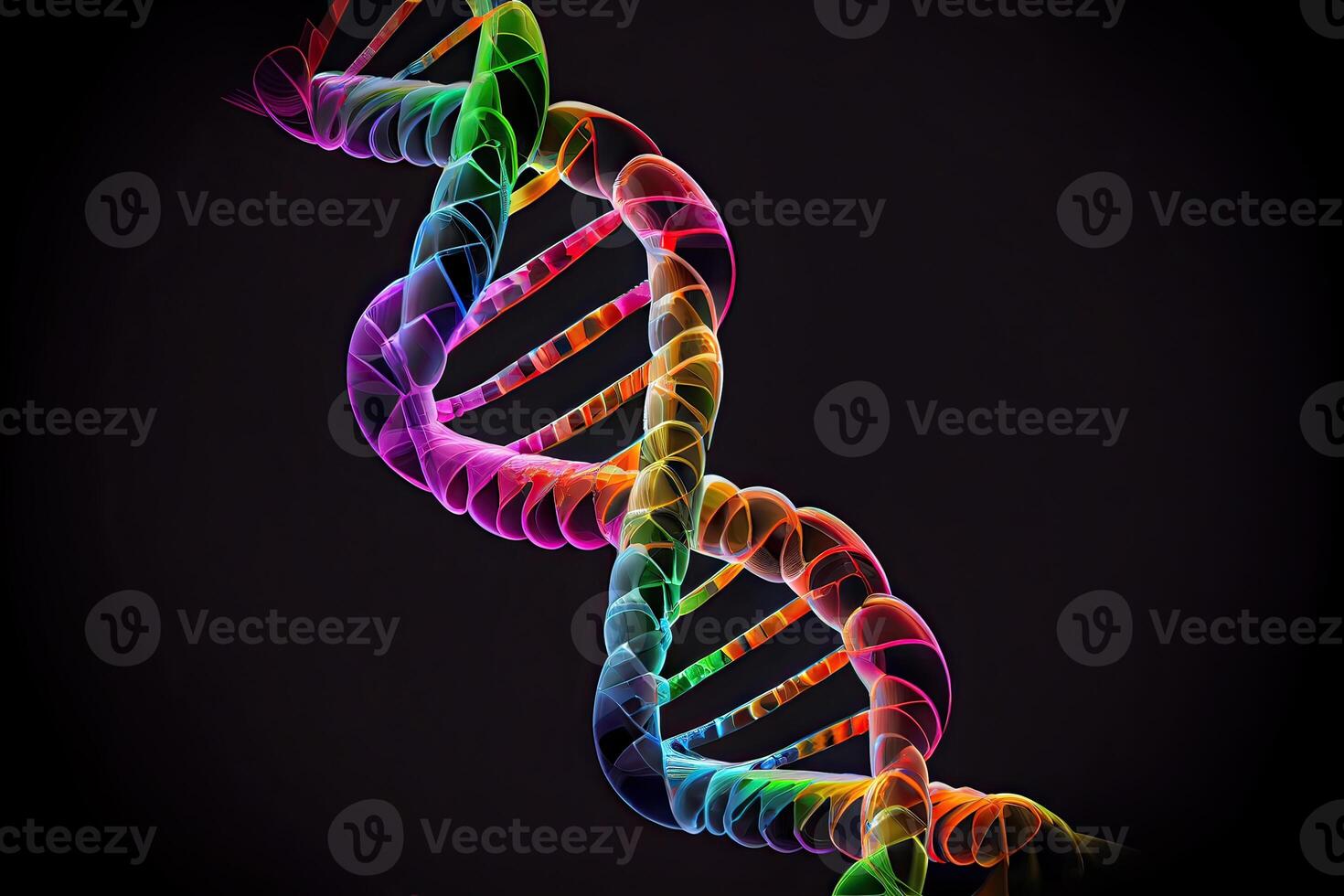 Molecule of DNA, double helix, 3D illustration. Genetic mutation and genetic disorders. Abstract DNA double helix with depth of field. photo